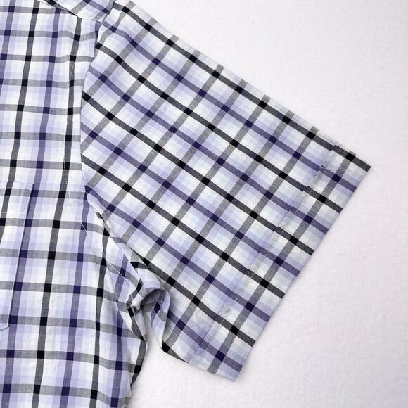 Thomas‎ Dean Short Sleeve Button Up Shirt Men’s Size Medium Purple Plaid Career - Picture 4 of 10